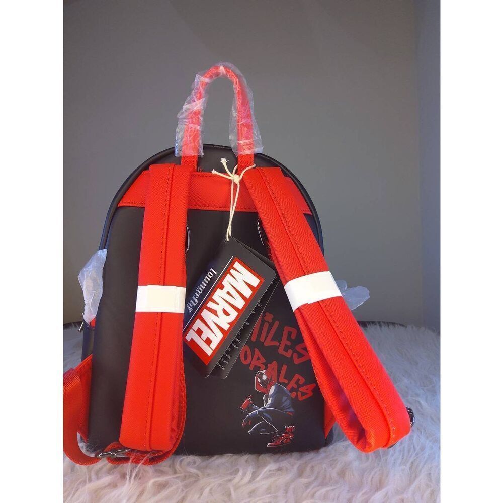 NWT Loungefly Marvel Spider-man Miles Morales Mini Backpack Swinging Web Upside - Picture 2 of 2